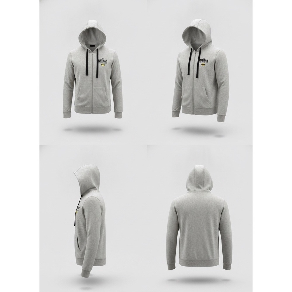 Running Man Batman Run Mens Gray Full Zip Hoodie Lightweight Tri-Blend Large - Picture 2 of 10